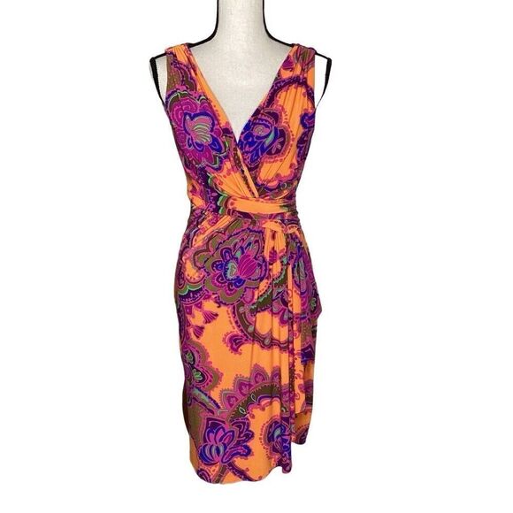 Lauren Ralph Lauren Vivid Orange Paisley 60’s Mod Inspired Sheath Dress Size 6 - Picture 1 of 15